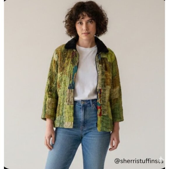 Neiman Marcus Jackets & Blazers - Tiger Lili VTG 80s 90s Patchwork Jacket 100% Silk Wearable Art Faux Fur Green 10